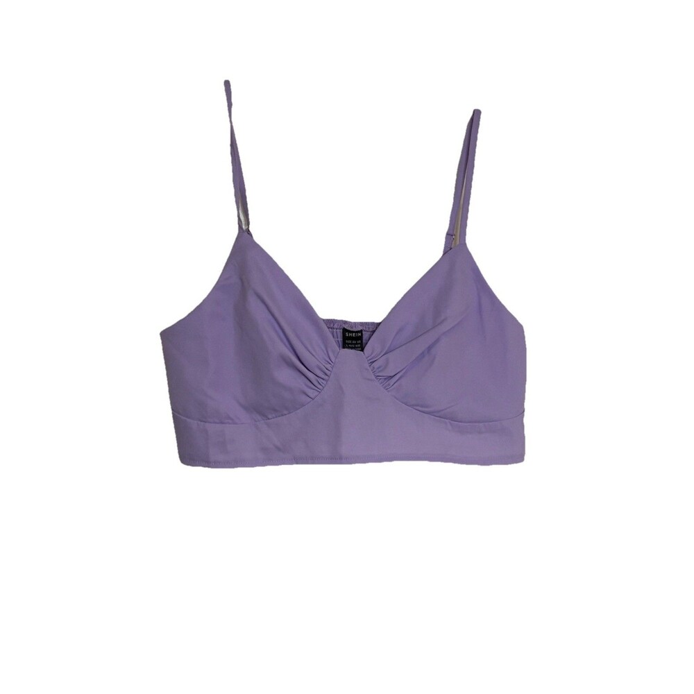 Women’s Shein Lavender Lilac Adjustable Strap Crop Top SZ 8/10 Elastic Back